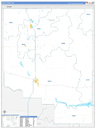 Toole County, MT Business Reference style ZIP Code wall map