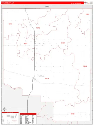 Toole County, MT RedLine style ZIP Code wall map
