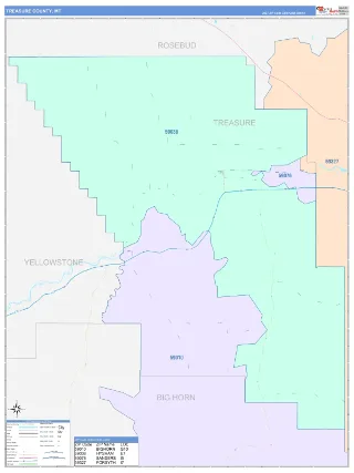 Treasure County, MT ColorCast style ZIP Code wall map