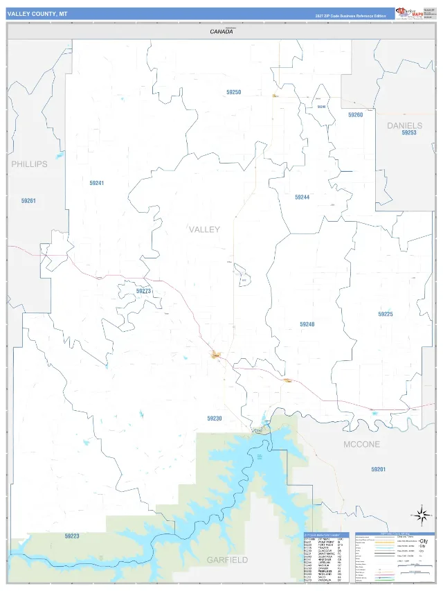 Valley County, MT ZIP Code Wall Map, Business Reference style