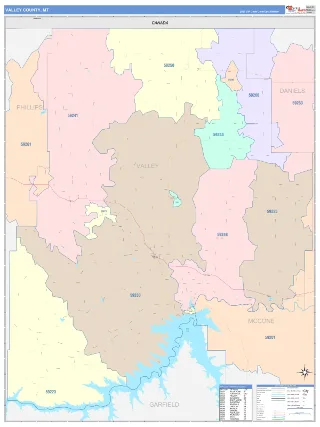 Valley County, MT ColorCast style ZIP Code wall map