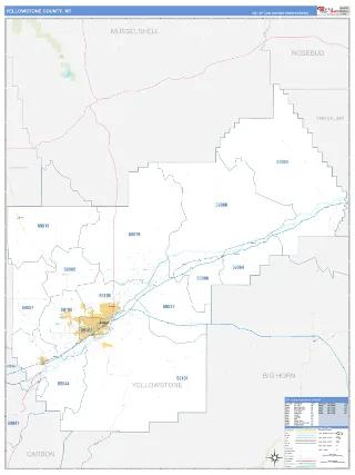 Yellowstone County, MT Business Reference style ZIP Code wall map