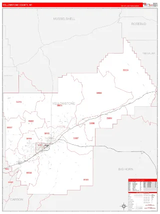 Yellowstone County, MT RedLine style ZIP Code wall map
