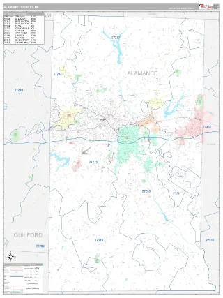 Alamance County, NC Classic style ZIP Code wall map
