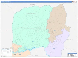 Alexander County, NC ColorCast style ZIP Code wall map