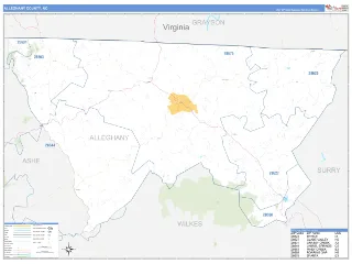Alleghany County, NC Business Reference style ZIP Code wall map