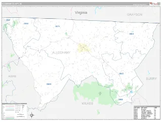 Alleghany County, NC Classic style ZIP Code wall map