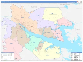 Beaufort County, NC ColorCast style ZIP Code wall map