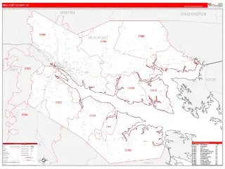 Beaufort County, NC RedLine style ZIP Code wall map