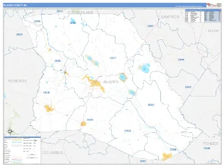 Bladen County, NC Business Reference style ZIP Code wall map