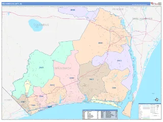 Brunswick County, NC ColorCast style ZIP Code wall map