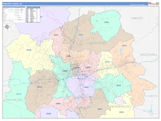 Buncombe County, NC ColorCast style ZIP Code wall map