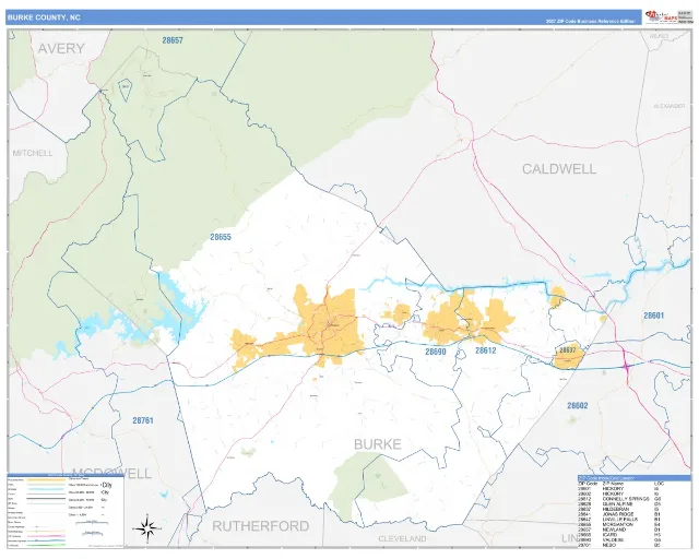 Burke County, NC ZIP Code Wall Map, Business Reference style