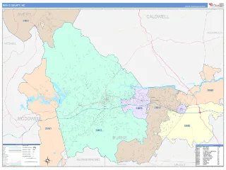Burke County, NC ColorCast style ZIP Code wall map