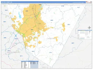 Cabarrus County, NC Business Reference style ZIP Code wall map
