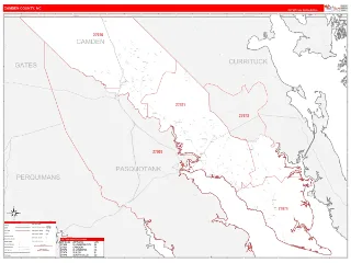 Camden County, NC RedLine style ZIP Code wall map