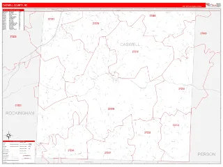 Caswell County, NC RedLine style ZIP Code wall map