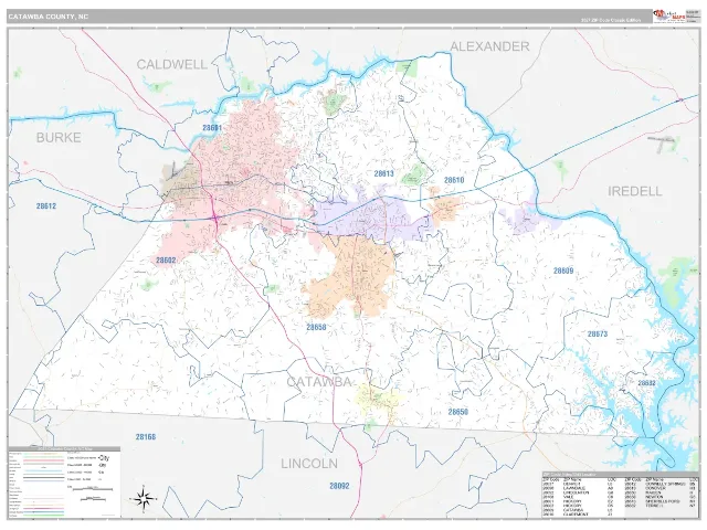 Catawba County, NC ZIP Code Wall Map, Classic style