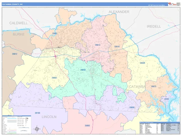 Catawba County, NC ZIP Code Wall Map, ColorCast style