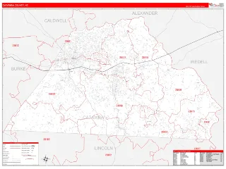 Catawba County, NC RedLine style ZIP Code wall map