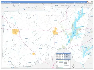 Chatham County, NC Business Reference style ZIP Code wall map