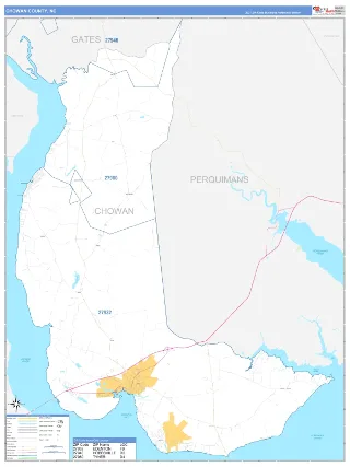 Chowan County, NC Business Reference style ZIP Code wall map