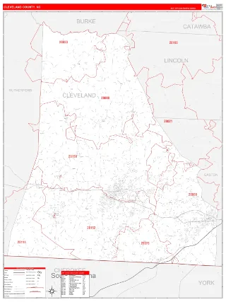 Cleveland County, NC RedLine style ZIP Code wall map