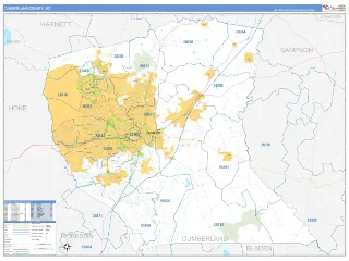 Cumberland County, NC Business Reference style ZIP Code wall map