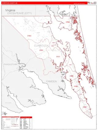 Currituck County, NC RedLine style ZIP Code wall map