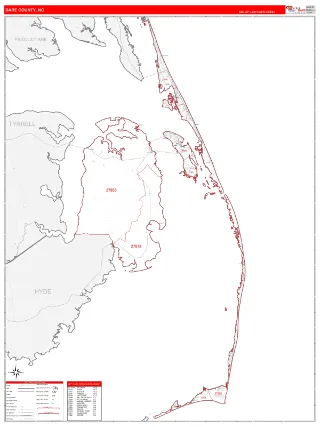 Dare County, NC RedLine style ZIP Code wall map