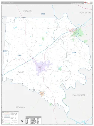 Davie County, NC Classic style ZIP Code wall map