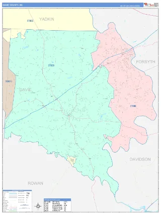 Davie County, NC ColorCast style ZIP Code wall map
