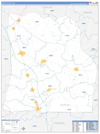 Duplin County, NC Business Reference style ZIP Code wall map