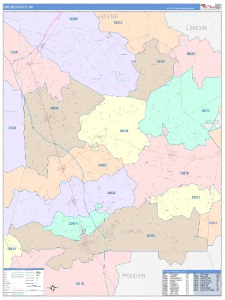 Duplin County, NC ColorCast style ZIP Code wall map