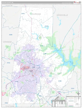 Durham County, NC Classic style ZIP Code wall map