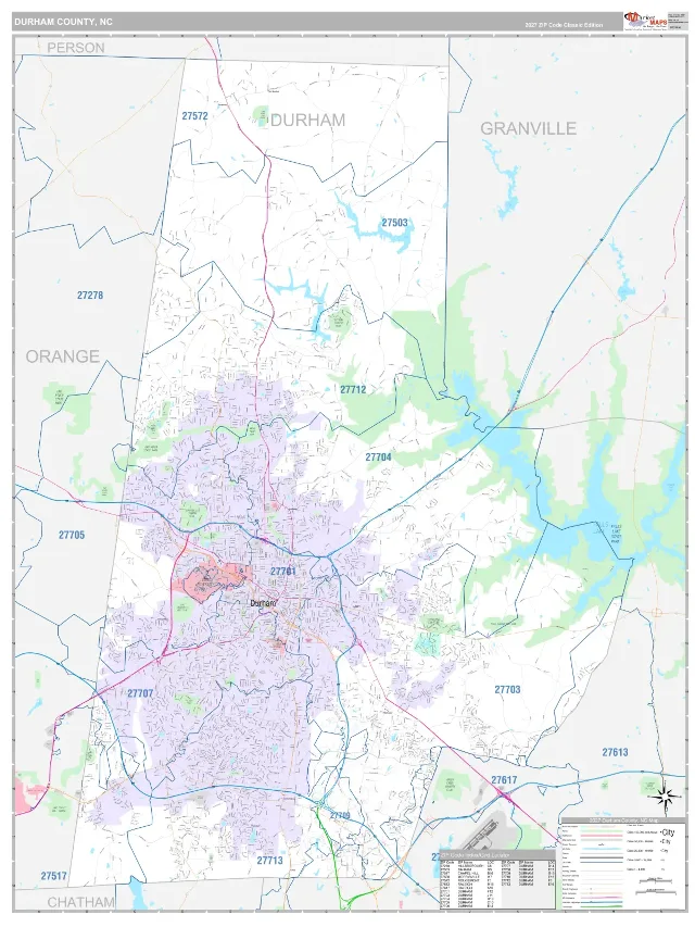 Durham County, NC ZIP Code Wall Map, Classic style
