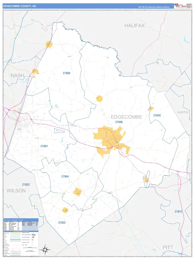 Edgecombe County, NC ZIP Code Wall Map, Business Reference style