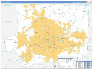 Forsyth County, NC Business Reference style ZIP Code wall map