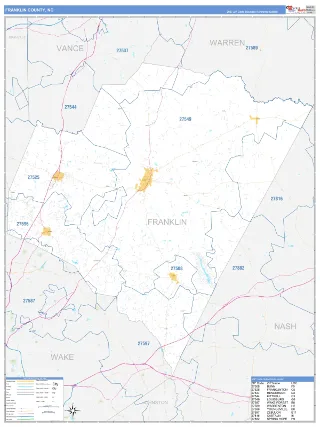 Franklin County, NC Business Reference style ZIP Code wall map