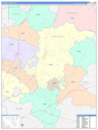 Franklin County, NC ColorCast style ZIP Code wall map