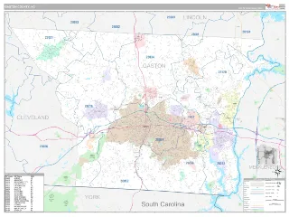 Gaston County, NC Classic style ZIP Code wall map