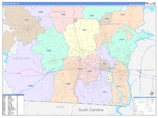 Gaston County, NC ColorCast style ZIP Code wall map