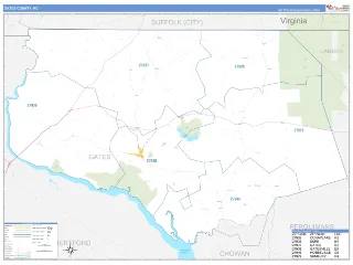 Gates County, NC Business Reference style ZIP Code wall map