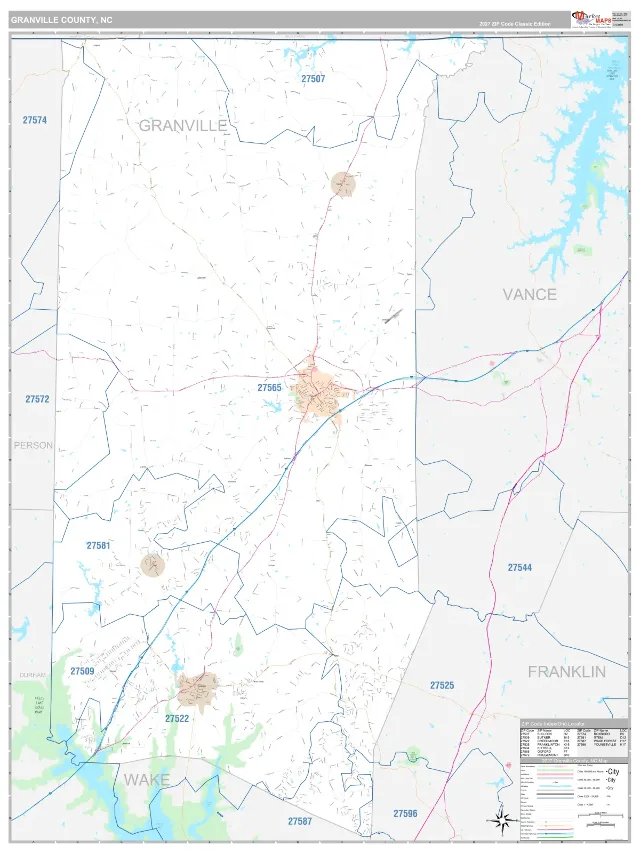 Granville County, NC ZIP Code Wall Map, Classic style