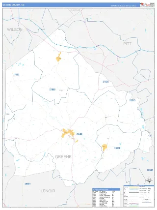 Greene County, NC Business Reference style ZIP Code wall map