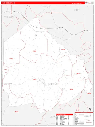 Greene County, NC RedLine style ZIP Code wall map