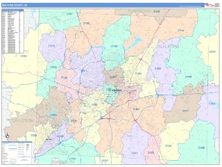 Guilford County, NC ColorCast style ZIP Code wall map