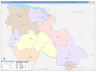 Halifax County, NC ColorCast style ZIP Code wall map