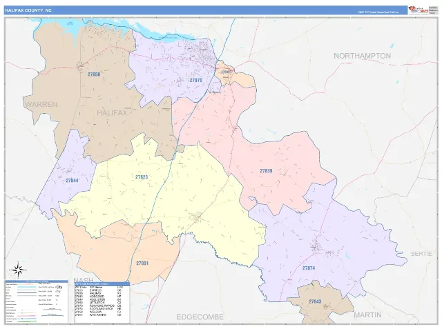 Halifax County, NC ZIP Code Wall Map, ColorCast style