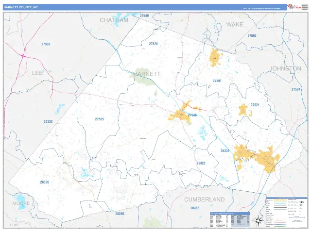 Harnett County, NC ZIP Code Wall Map, Business Reference style